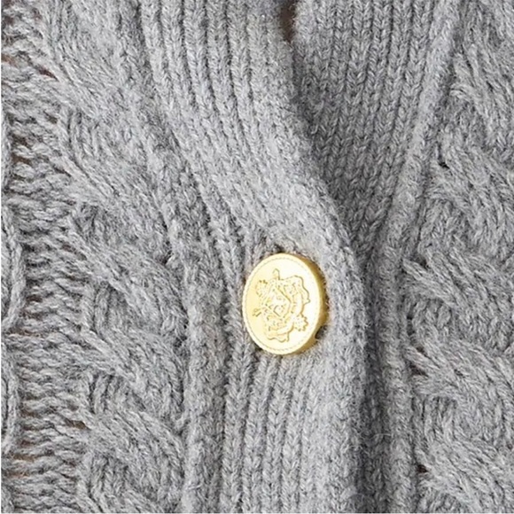 J. Crew Cable-knit ruffleneck button front cardigan sweater, wool blend Grey XL - Picture 5 of 12